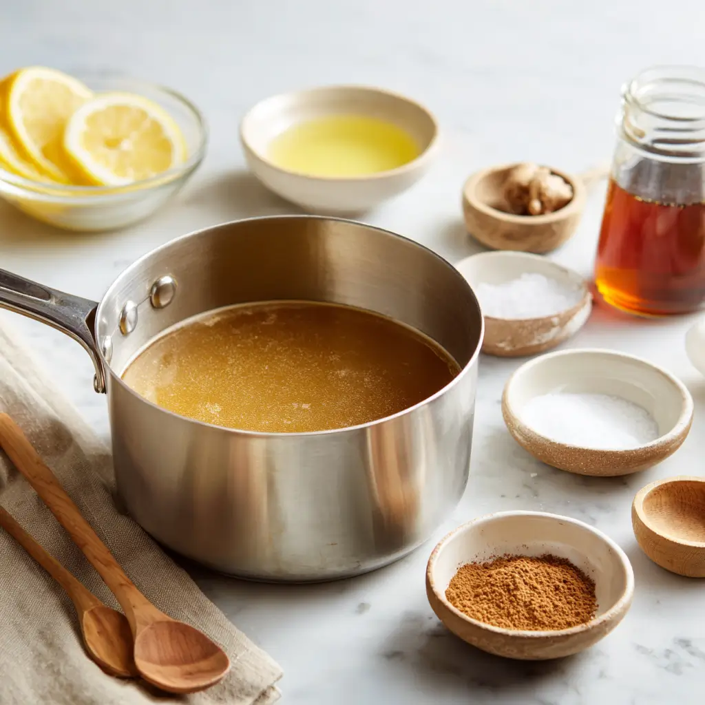 Super Drink for Weight Loss: The Ultimate Daily Fat-Burning Boost 3 ingredients for super drink for weight loss in a saucepan with lemon, ginger, and cinnamon