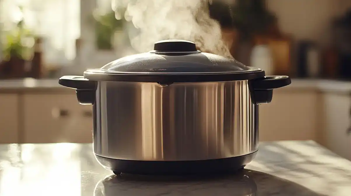 slow cooker safety in summer on white marble countertop