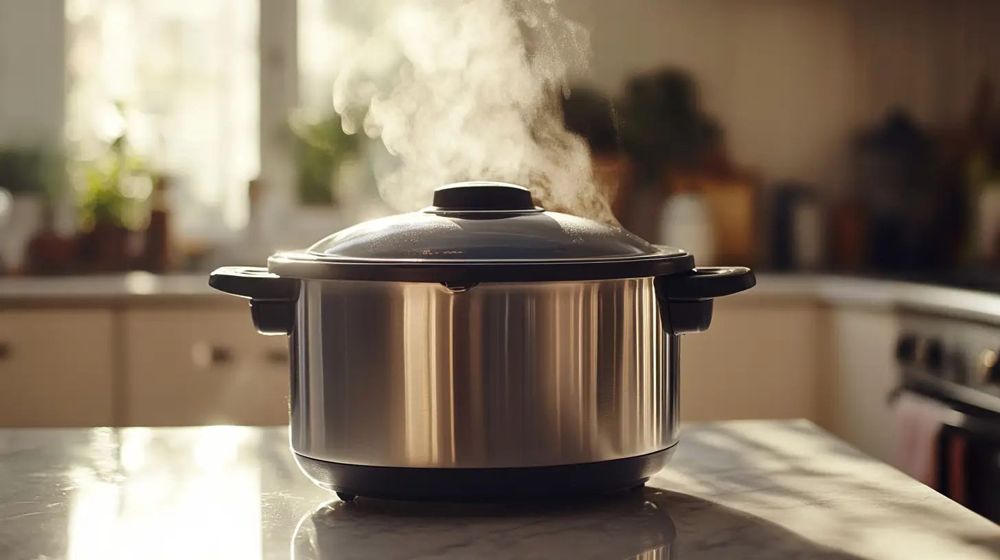 slow cooker safety in summer on white marble countertop
