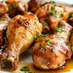 Slow Cooker Chicken Drumsticks served on a white plate, glazed and juicy with golden brown skin